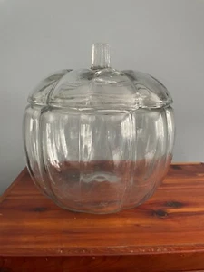 Vintage Anchor Hocking Pumpkin Clear Glass Jar Canister Cookie Candy - Picture 1 of 9