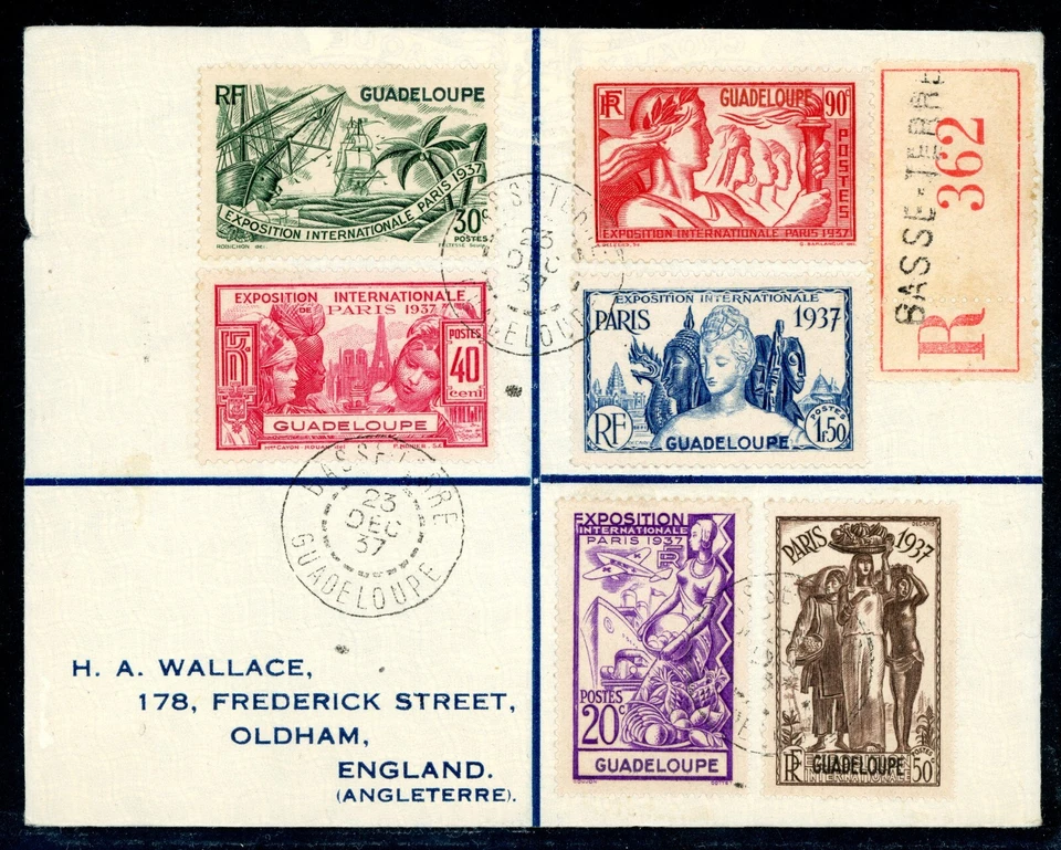 France 1937 French Guadeloupe Paris Expo Registered Cover to England  S623 - Image 1 of 4