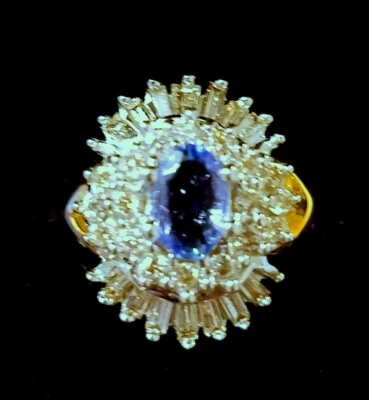 ¡NUEVO!  RARO! Anillo Oro 14K Tanzanita + Diamantes Gemas (Talla 6) Foto 1 de 4