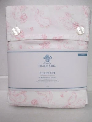 Simply Shabby Chic Cottage White Pink Paisley Rose Floral Sheet Set - Twin - Image 1 of 3