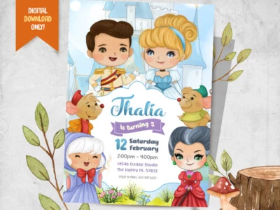 Cenicienta Invitación DIGITAL + Tarjeta de Agradecimiento GRATIS, Tarjeta Cenicienta - USTED IMPRIME Foto 1 de 2