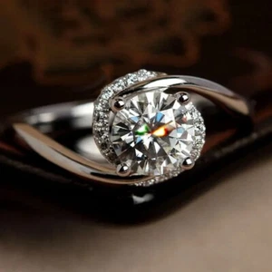2.30 Ct Simulated Round Cut Diamond Bypass Engagement Ring 925 Sterling Silver - Picture 1 of 5