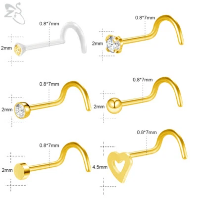 34 piezas/lote 20G pernos nasales circonita piercing acero inoxidable fosa nasal piercings Foto 1 de 4