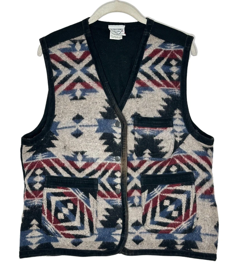 Ultra Rosa Hace Ropa Para Divertirse Lana Azteca Gamuza Navaho Chaleco Talla Grande Foto 1 de 4