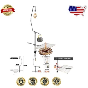 Heavy Duty Portable Campfire Grill & Lamp Rack - Stainless Steel Adventure Set - Picture 1 of 11
