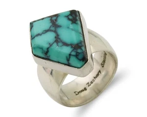 Navajo Ring .925 Sterling Blue Turquoise Artist Signed Doug Zachary C.80's - Picture 1 of 7