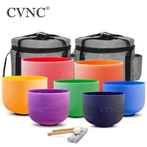 Juego de cuencos cantores CVNC 432Hz 6"-12" 7 piezas color chakra cristal con estuche Reiki Heal - Imagen 1 de 8