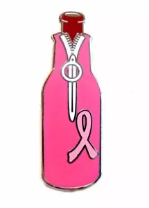 Breast Cancer Awareness Lapel Pin Beer Bottle Koozie Huggie Pink Ribbon New - Picture 1 of 7