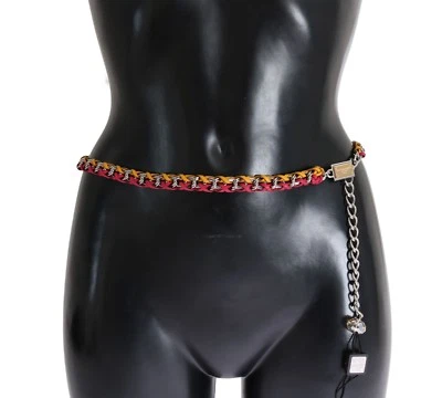 DOLCE & GABBANA Belt Red Yellow Leather Crystal Logo 80-85cm/32-34in M RRP $700 - Image 1 of 4