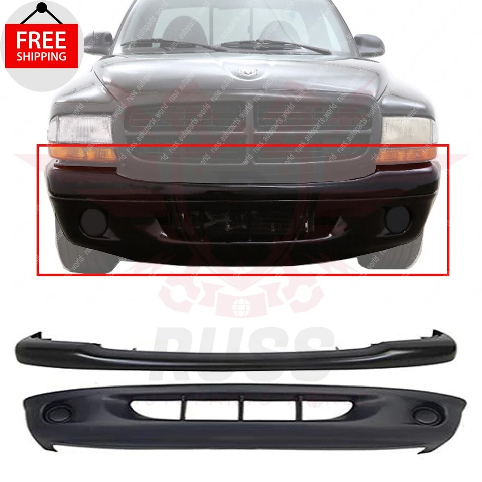 New Front Bumper Face Bar + Bumper Cover W/O Fog Hole For 1997-2000 Dodge Dakota Foto 1 de 4