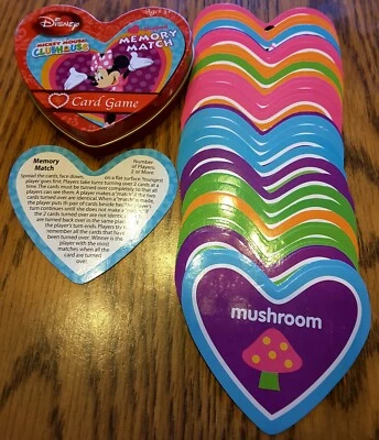 Disney Memory Match Card Game Heart Shape Mickey Mouse Clubhouse Ages 3+ In Tin - Image 1 of 4