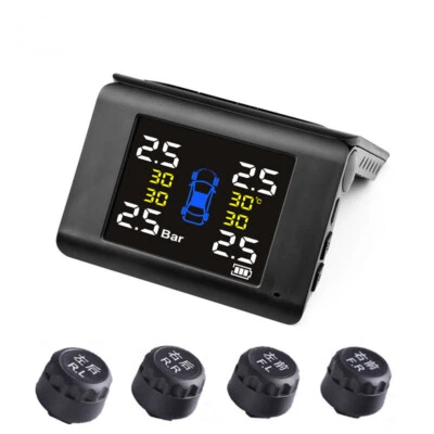 TPMS Car Tire Pressure Wireless Solar Monitoring System W/4 External Sensors - Image 1 of 4