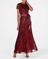 r&m richards embroidered sequin panel gown