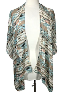 Womens Semi Sheer Indigenous Indian Tribal Print Kimono Cover Up Cardigan Top OS - Picture 1 of 11