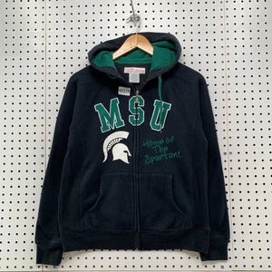 MSU Michigan State Spartans Zip Hoodie Sweatshirt Womens Medium Black 19x23 - Picture 1 of 13