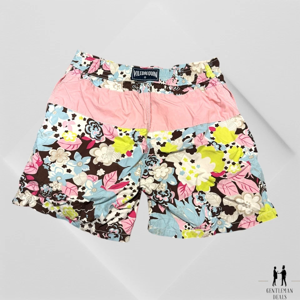 Bañador Vilebrequin Para Hombre Grande Azul Rosa Floral Tortuga Board Shorts Playa Foto 1 de 4