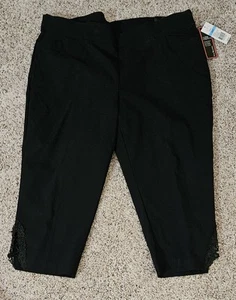 Kim Rogers Curvy 20W Avg. Black Capri. Wide Elastic Waist, Stretch, Lace Insert - Picture 1 of 6
