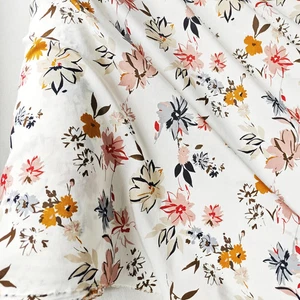 Floral Silk Cotton Blend Fabric Retro Shirt Dress Material Mulberry Silk Cotton - Picture 1 of 7