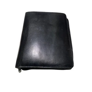 Planificador de carpeta con cremallera de cuero negro con ranuras para tarjetas y carpeta de anillas para oficina O - Imagen 1 de 9