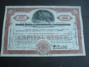 1955 - PATINO MINES & ENTERPRISES CONSOLIDATED - Stock Certificate - Picture 1 of 1