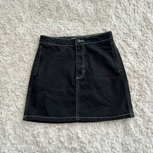 Topshop Black Denim Neon Green Stitch Detail A Line Mini Skirt UK 10 - Picture 1 of 4