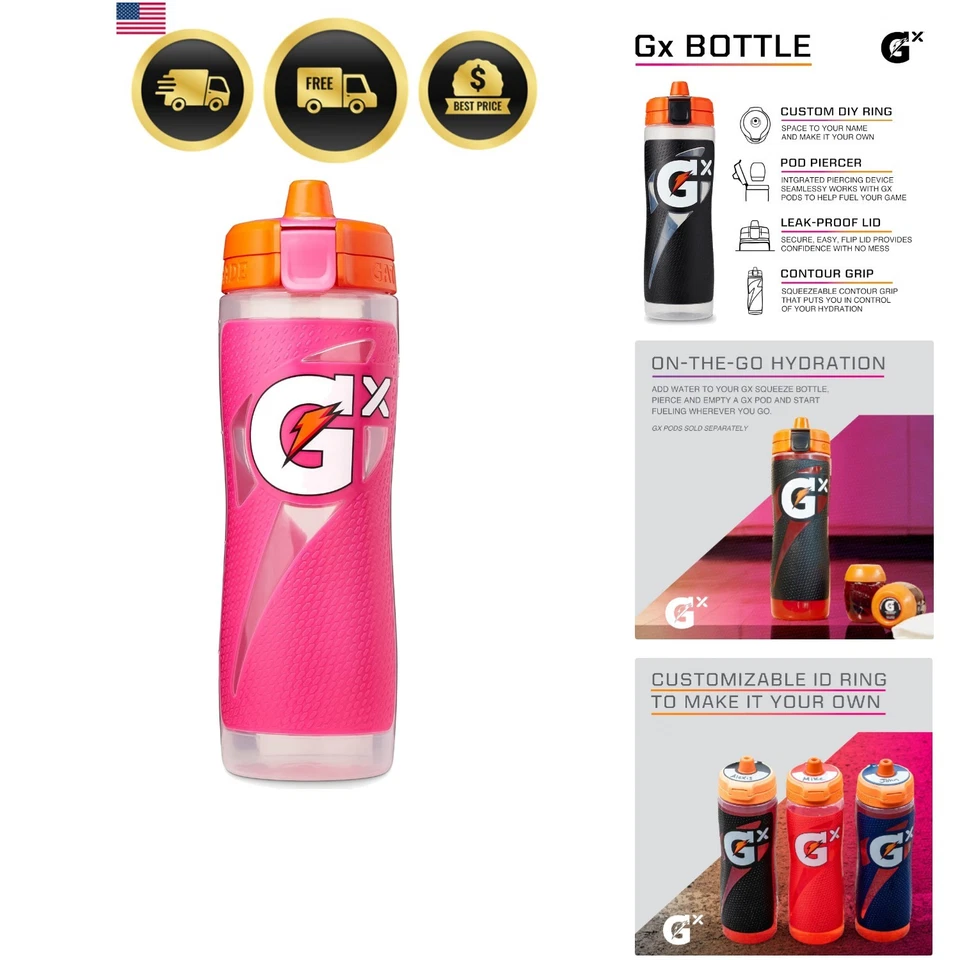 水化瓶粉色30盎司可重复使用运动挤压洗碗机 — 第 1/4 张图片