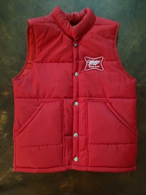 Vintage Miller High Life Puffer Vest Womens Small Red Embroidered Logo Pockets - Image 1 of 4