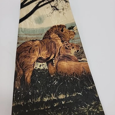 WEMBLEY Endangered Species Mens 100% Silk Tie Lions Cubs Made in USA Majestic - Image 1 of 4