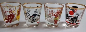 (4) MCM 1940-50's Humorous Rumpus Room Shot Glasses HTF NEAT Bar Collectibles  - Bild 1 von 16