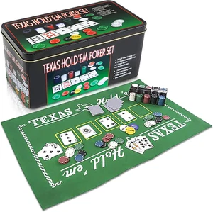 Texas Hold’em Poker Set, Mat, 2 Decks, Chips, Holder, Tin Box, Kids & Adults - Picture 1 of 12