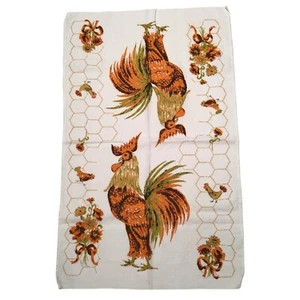 Rooster Dish Tea Towel Linen VTG Kitchen Farm Chicken Bird Rustic Country Fall - Picture 1 of 18