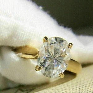Moissanite Solitaire Women Engagement Ring 3.5ct Oval Cut 14k Yellow Gold Plated - Picture 1 of 10