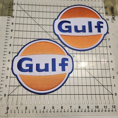 GULF OIL EMBROIDERED LARGE SIZE PATCHES / LOT OF 2 / LARGE 7X7 INCH - Image 1 of 2