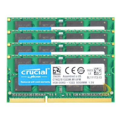 Crucial 4X 8GB 2Rx8 PC3-10600S DDR3-1333Mhz 1.5V SODIMM Laptop Memory RAM Kits # - Image 1 of 4