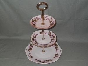 Duchess Bone China 3-Tier Cake Plate Stand Pink Bell Flower Pattern No.910 - Picture 1 of 2