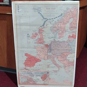 RARE ORIGINAL WW2 WWII 1940 Current history Color Map of World War II in Europe - Picture 1 of 12
