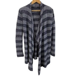 Barefoot Dreams Calypso Bamboo Chic Striped Long Cardigan Sweater Gray Navy S/M - Picture 1 of 10