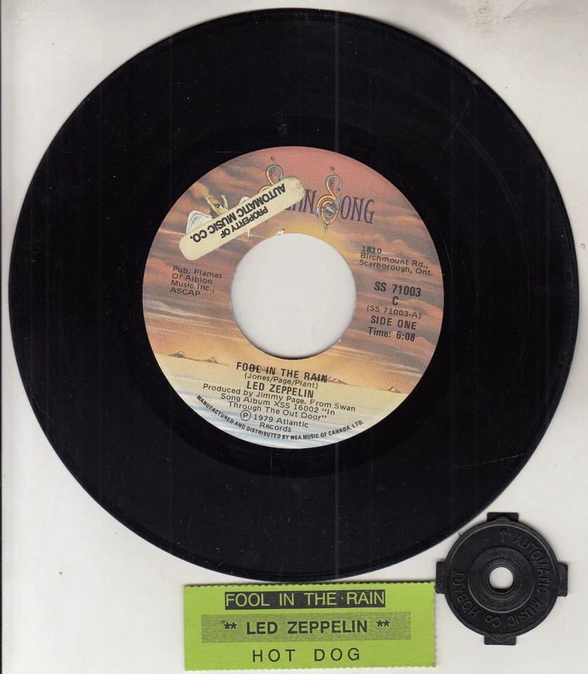 LED ZEPPELIN  Fool in the rain & Hot Dog 7" 45 rpm record RARE! + juke box strip - Image 1 of 1