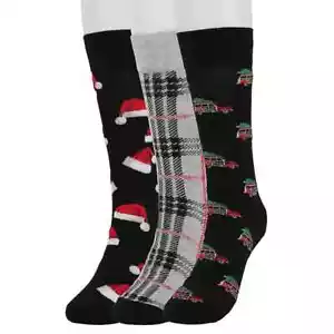 NWT Men’s Celebrate Together Christmas Socks Holiday Gift Printed Crew 3 Pairs - Picture 1 of 2