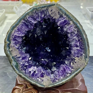 7.76LB Natural uruguay amethyst geode quartz money bag crystal energy+stand - Picture 1 of 13