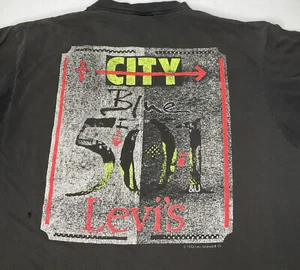 Vintage 80s Levis 501 Graphic Tee Shirt Boxy Single Stitch Distressed 2XL RARE - Picture 1 of 11