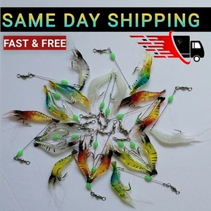 Shrimp Bait Lures Soft Luminous Fish Pack 5/10/15/20 Rigs Bass Trout Tackles 13 - Picture 1 of 11