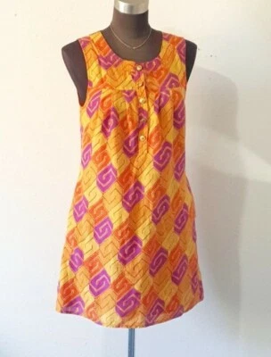 T-BAGS Vestido Sin Mangas Púrpura Negrito Naranja Estampado Geométrico S Foto 1 de 4