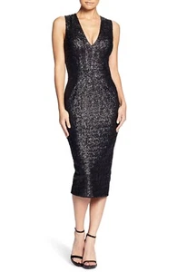 DRESS the POPULATION Rani Black Sequin Open Back Bodycon Cocktail Midi M = 6/8 - Picture 1 of 5