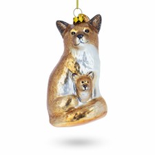 Mother and Baby Fox Glass Christmas Ornament
