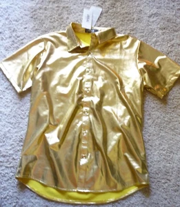 CAMISA MARDI GRAS GOLD ROCKSTAR Para Hombre - Botón, Talla L - COLLAR--MANGA CORTA - NUEVA CON ETIQUETAS - Imagen 1 de 2