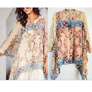 Trelise Cooper Size L 14 16 18 Cream Floral Silk Oversized Talking Point Blouse