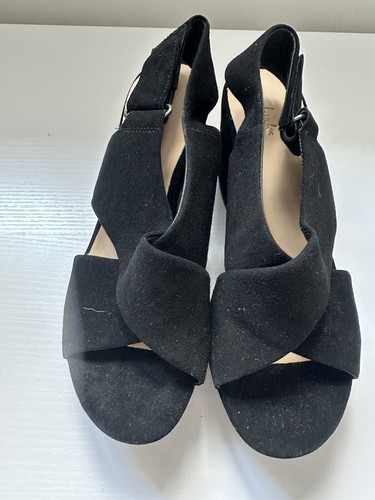 CLARKS MARITSA LARA sandali neri scamosciati zeppa tacco misura 4D NUOVI