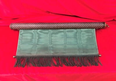 Ancien rideau de calèche Soie moirée Support bois incrusté de nacre 19 eme Store - Photo 1/4