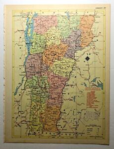 1950's Vintage VERMONT Antique Atlas Map - Hammond's New World Atlas